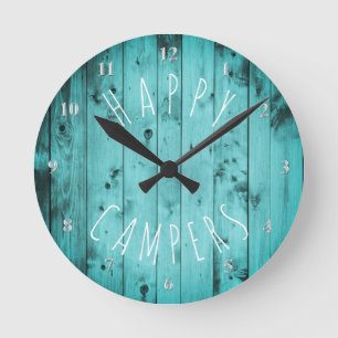 Horloge Ronde Camping en bois de la retraite rv de turquoise de