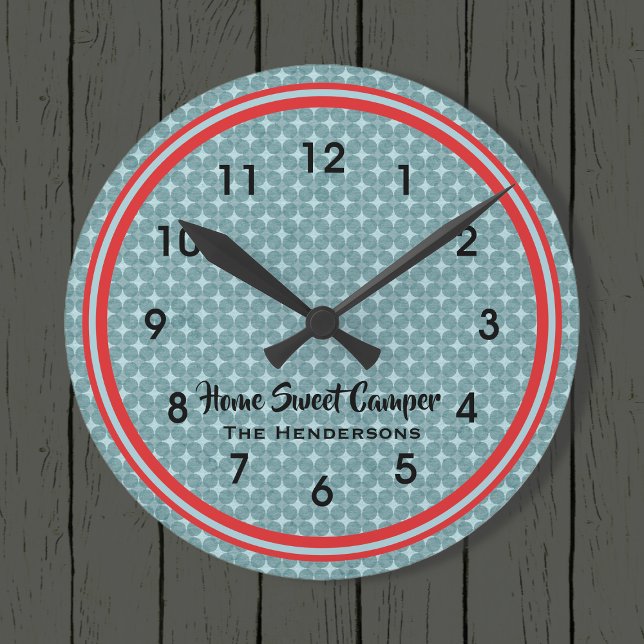 Horloge Ronde Camping rouge et Turquoise rétro (Créateur téléchargé)