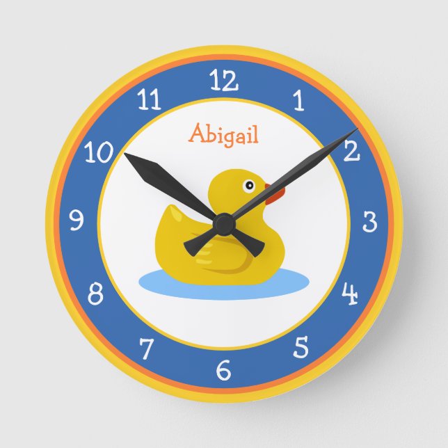 Horloge Ronde Canard en caoutchouc adorable bleu et jaune (Recto)