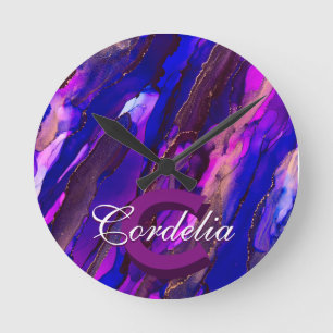 Horloge Ronde cape de nuages violets avec cuivre