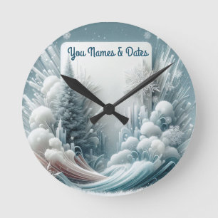 Horloge Ronde Capturer Art Hiver Scène & Cristaux de neige et de