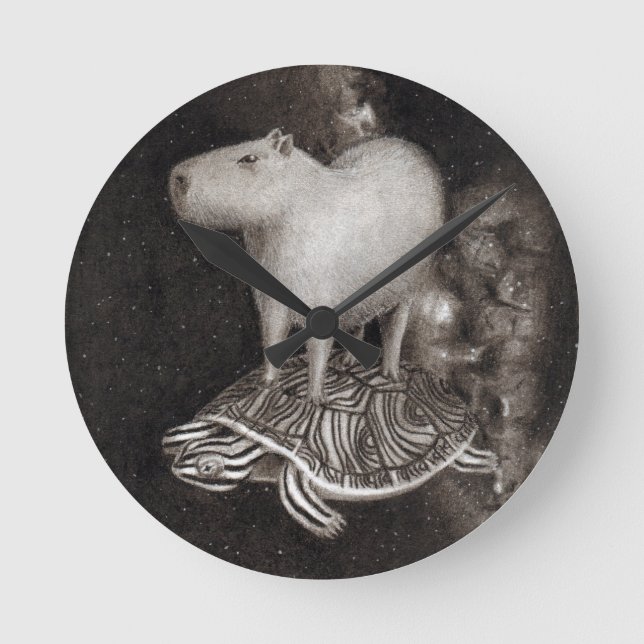 Horloge Ronde Capybara et Terrapin flying through space drawing (Recto)