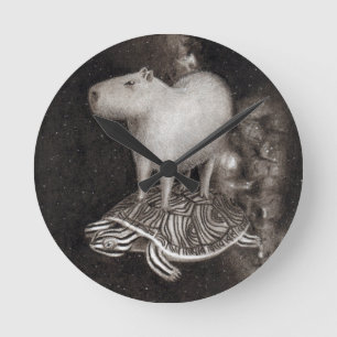 Horloge Ronde Capybara et Terrapin flying through space drawing