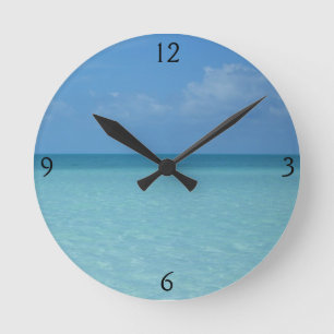 Horloge Ronde Caraïbes Horizon Tropical Turquoise Bleu