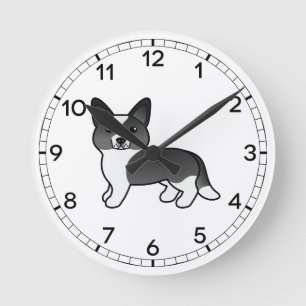 Horloge Ronde Cardigan Welsh Corgi noir et blanc Chien de dessin