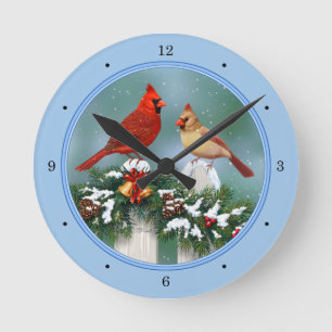 Horloge Ronde Cardinaux de Noël et guirlande de Noël