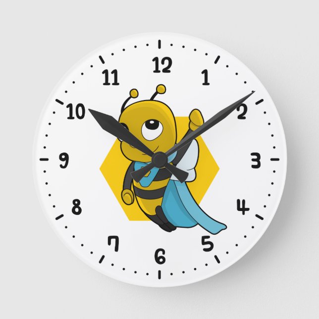 Horloge Ronde Caricature d'abeille Superhero 24 heures sur 24 (Recto)