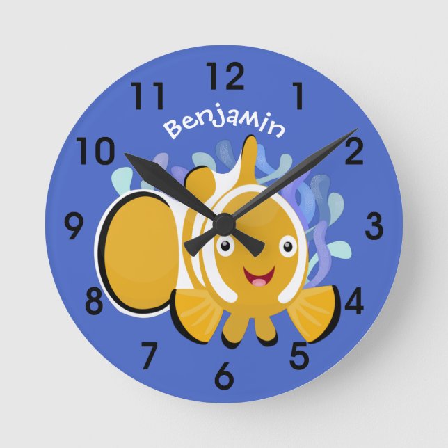 Horloge Ronde Caricature d'anénome de poisson clown joli (Recto)