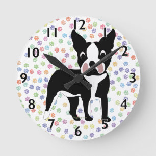 Horloge Ronde Caricature de Boston Terrier