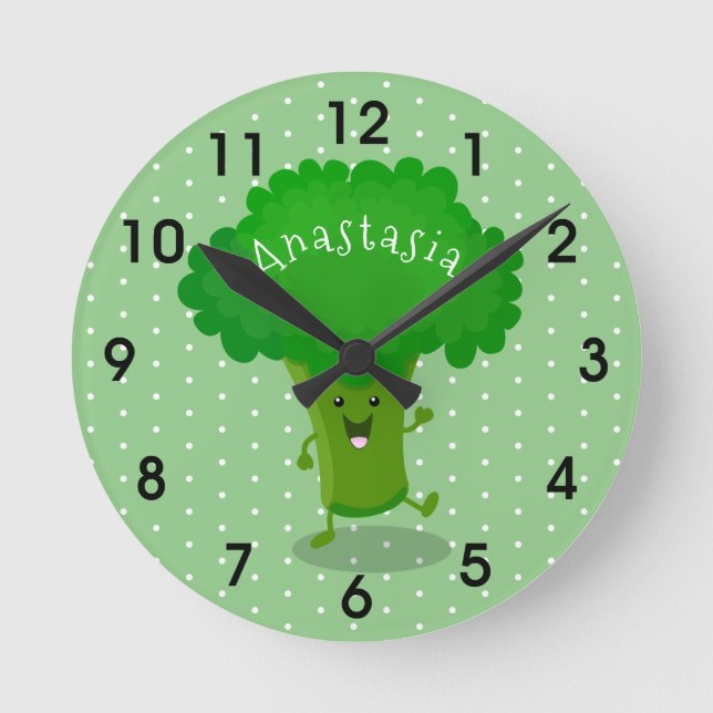 Horloge Ronde Caricature de brocoli dansant Cute kawaii (Recto)