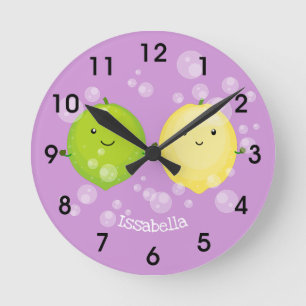 Horloge Ronde Caricature de chaux de citron joyeux