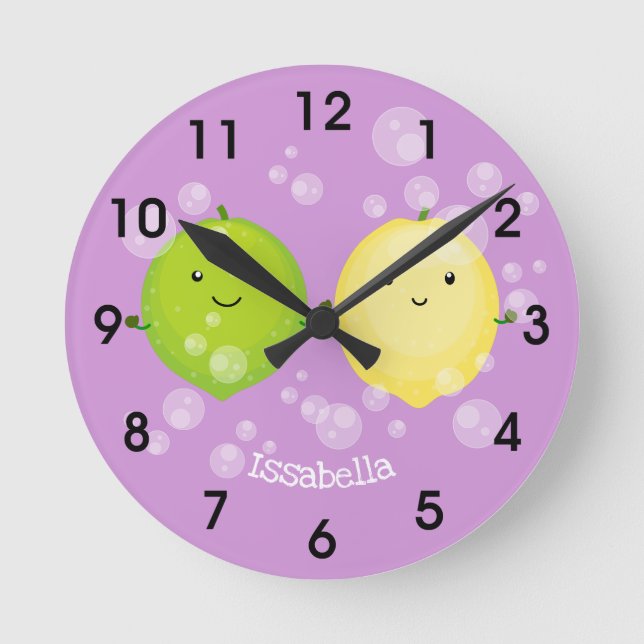 Horloge Ronde Caricature de chaux de citron joyeux (Recto)