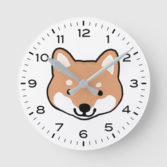 Horloge Ronde Caricature de chien mignon Shiba Inu (Recto)