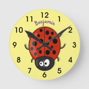 Horloge Ronde Caricature de coccinelle rouge joyeux