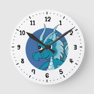 Horloge Ronde Caricature de dragon bleu 24 heures sur 24