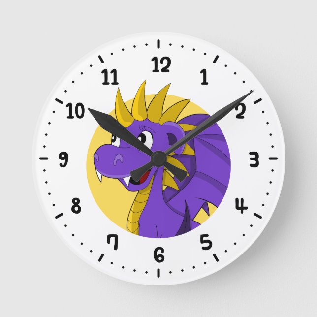 Horloge Ronde Caricature de dragon violet 24 heures sur 24 (Recto)