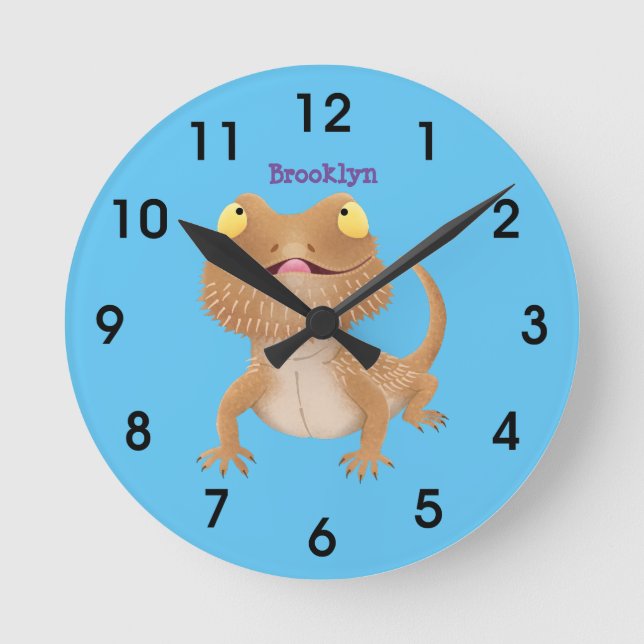 Horloge Ronde Caricature de lézard de dragon à barbe (Recto)