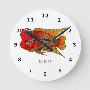 Horloge Ronde Caricature de poisson cichlide à fleur