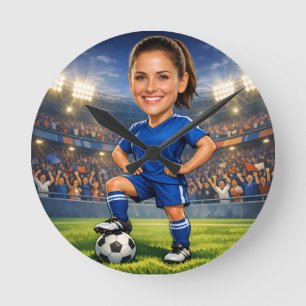 Horloge Ronde Caricature de star du soccer/football avec photo p
