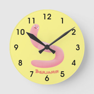 Horloge Ronde Caricature de vers de terre rose pâle
