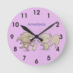 Horloge Ronde Caricature d'écureuils marrants