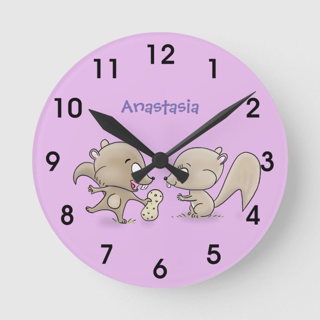 Horloge Ronde Caricature d'écureuils marrants (Recto)