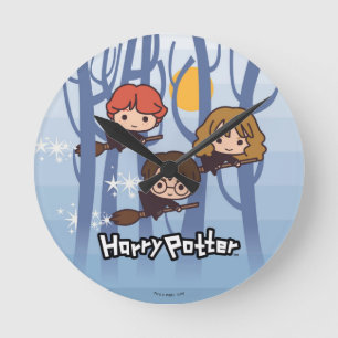 Horloge Ronde Caricature Harry, Ron, & Hermione Voler Dans Woods