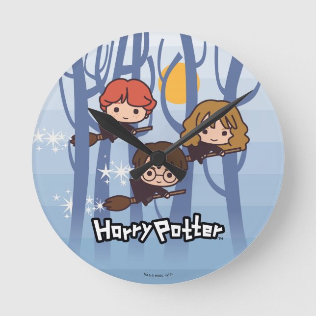 Horloge Ronde Caricature Harry, Ron, & Hermione Voler Dans Woods (Recto)