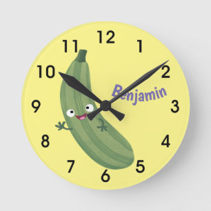 Horloge Ronde Caricature joyeux de courgettes mignonnes