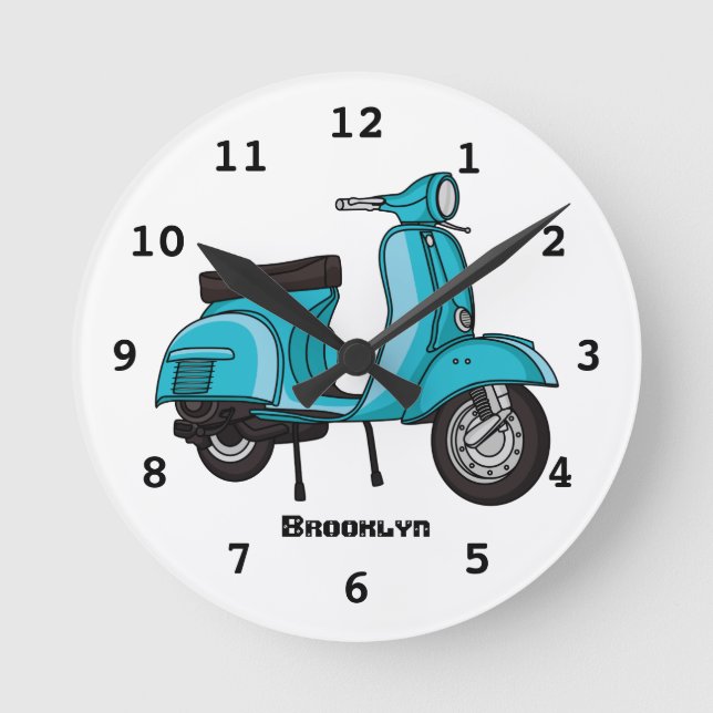 Horloge Ronde Caricature moto mopée mûre illustration (Recto)