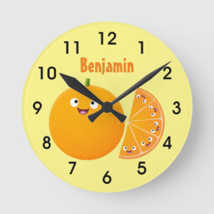 Horloge Ronde Caricature sur les agrumes d'orange