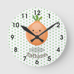 Horloge Ronde Caricature vert oignon brun joli