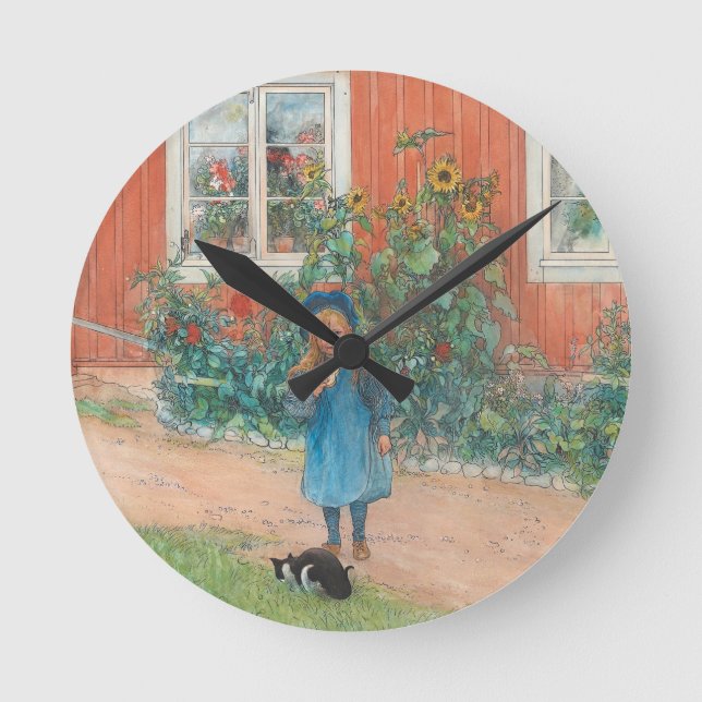 Horloge Ronde Carl Larsson - Brita Avec Chat (Recto)