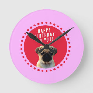 Horloge Ronde Carlin mignon Chien Chien Heureux Anniversaire Chi