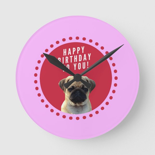 Horloge Ronde Carlin mignon Chien Chien Heureux Anniversaire Chi (Recto)