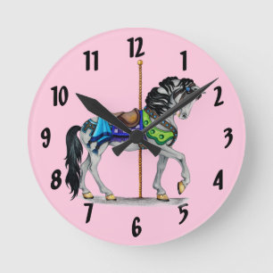 Horloge Ronde Carousel Horse Clock