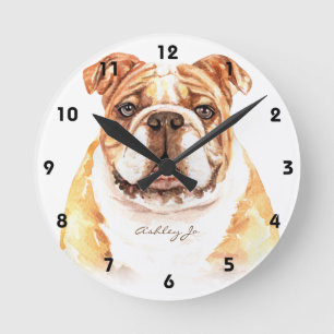 Horloge Ronde Carré Bulldog anglais personnalisé ou