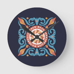 Horloge Ronde Carreau Boho