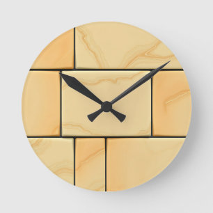 Horloge Ronde Carreaux de marbre jaune doré de luxe en pierre
