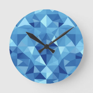 Horloge Ronde Carreaux de mosaïque géométrique bleue