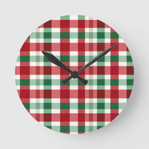 Horloge Ronde Carreaux Rouge Vert Blanc Joyeux Style Rustique Ma