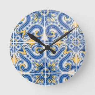 Horloge Ronde Carrelage bleu et jaune, Portugal