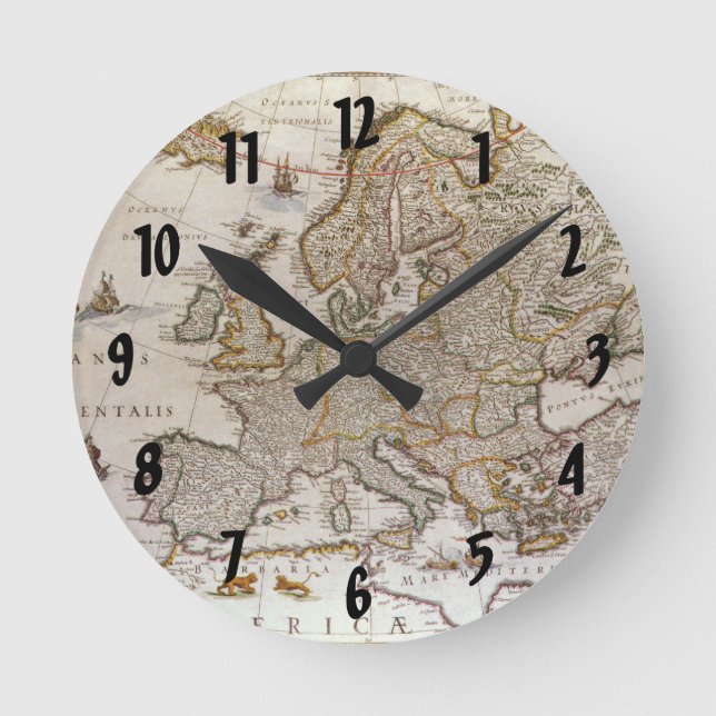 Horloge Ronde Carte antique de l'Europe par Willem Jansz Blaeu,  (Recto)