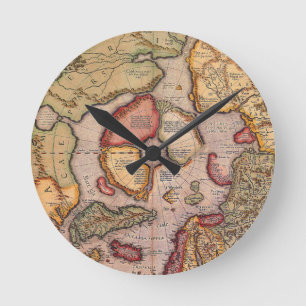 Horloge Ronde Carte antique du pôle Nord par Mercator