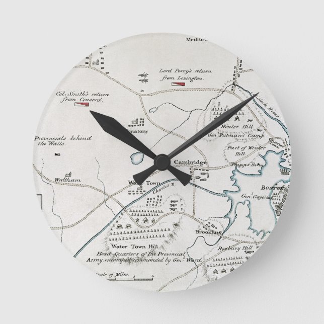 HORLOGE RONDE CARTE DE BOSTON-CONCORD, 1775 (Recto)