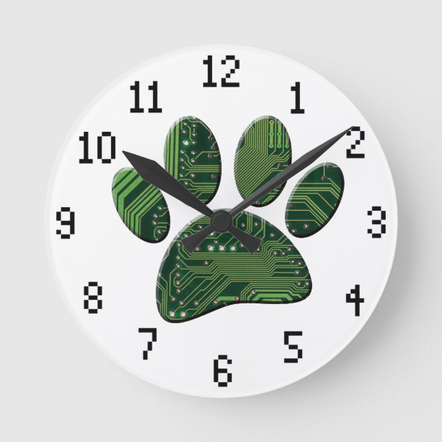 Horloge Ronde Carte de circuit électronique Dog Pawprint (Recto)