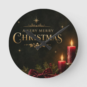 Horloge Ronde Carte de Noël élégante et luxueuse, Nœud en velour