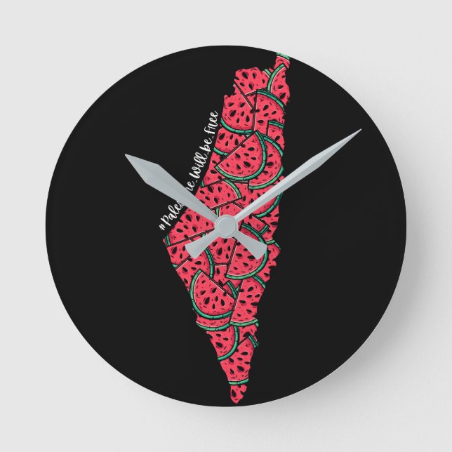 Horloge Ronde Carte de Palestine remplie de pastèques | Palestin (Recto)