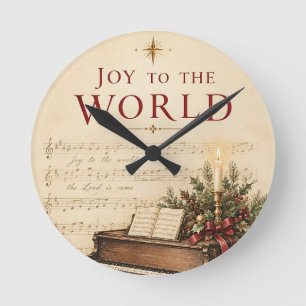 Horloge Ronde Carte de vœux de Noël vintage, style musique class