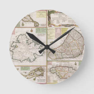Horloge Ronde Carte des colonies anglaises dans les Caraïbe,